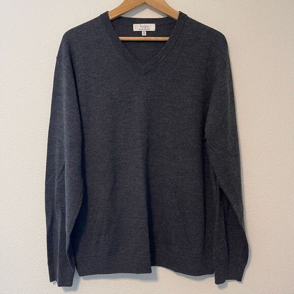 Turnbury Merino Wool Dark Grey VNeck Sweater XL - Picture 1 of 7